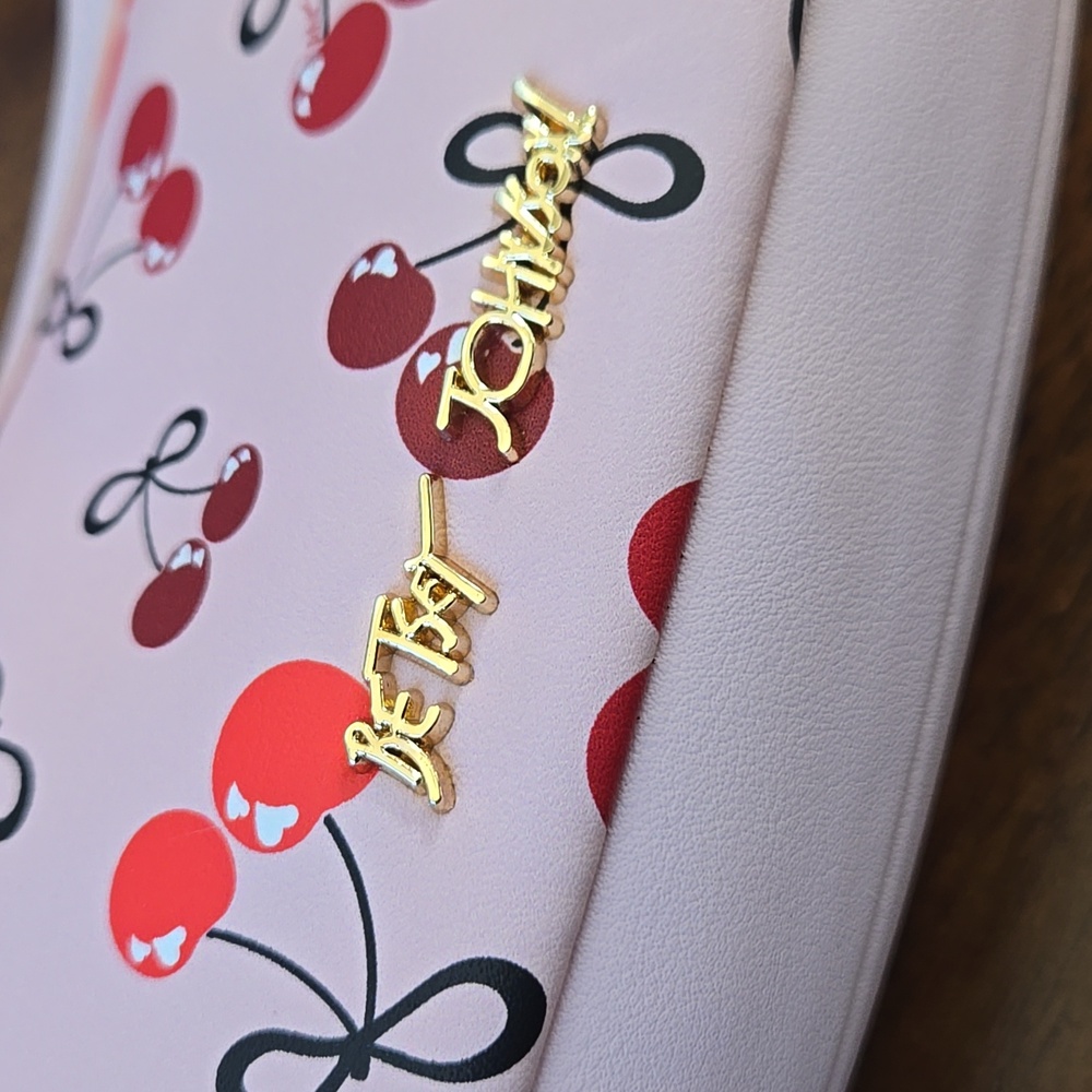 Betsey Johnson PINK Cherry Bow Hobo Bag & Plush Bag Charm Hearts Locket NEW NWT - Picture 3 of 7